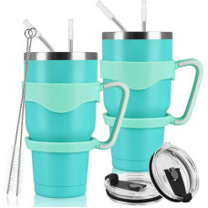 30 oz Double Wall Stainless Steel Tumblers with Lids Straws Mint